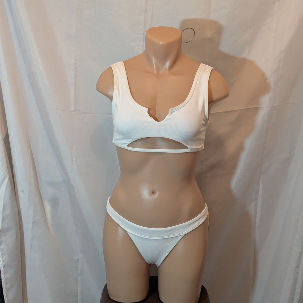 Zaful White Cutout Bikini Set With Sarong NWT